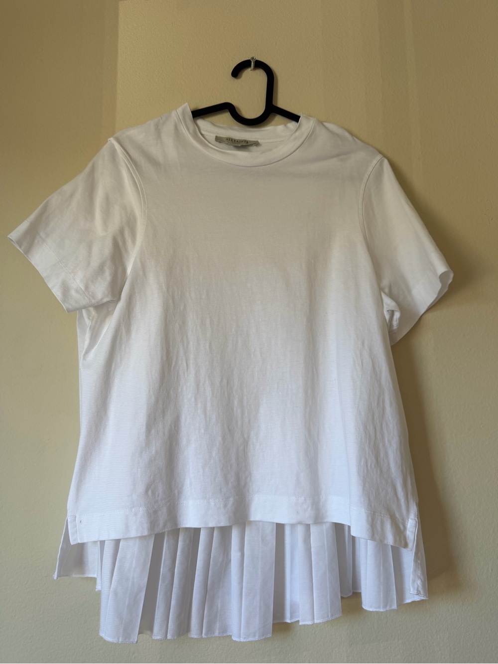 AllSaints Pia Hybrid Pleated Back White Tee Size S